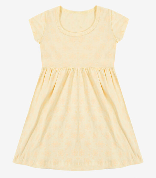 Vestido Infantil Manga Curta Estampado Biju Kids Amarelo
