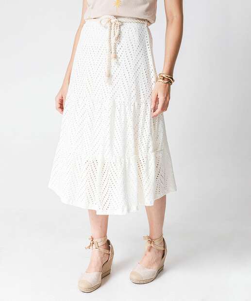 Saia Feminina Midi Laise Cordão Marisa Off White