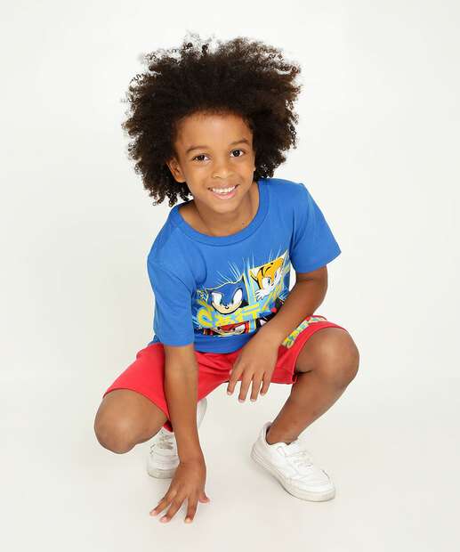 Conjunto Infantil Estampa Frontal Sonic Tam 4 a 10