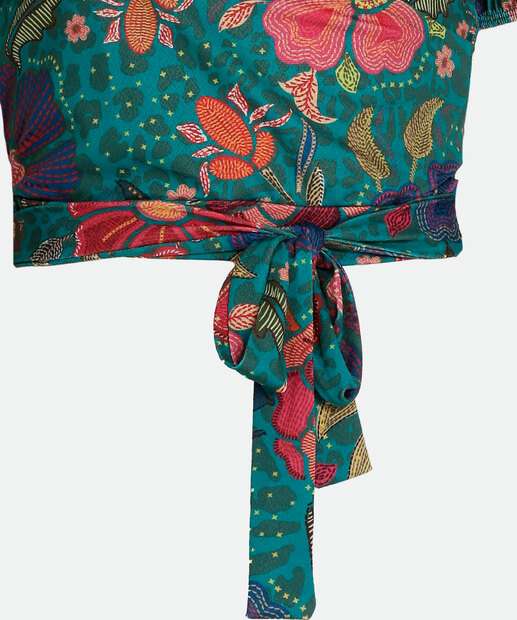 Blusa Feminina Transpassada Floral Amarração Marisa