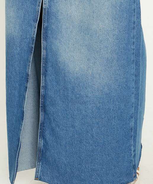 Saia Jeans Longa Feminina Bolsos Fenda Marisa