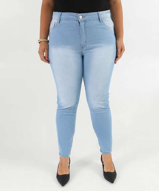 Calça Plus Size Feminina Jeans Push Up Skinny Azul