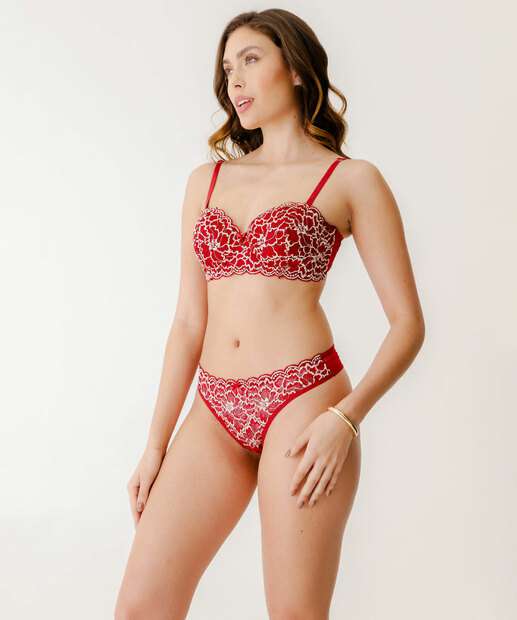Calcinha Fio Dental Recorte Tule E Bordado Marisa Vermelho