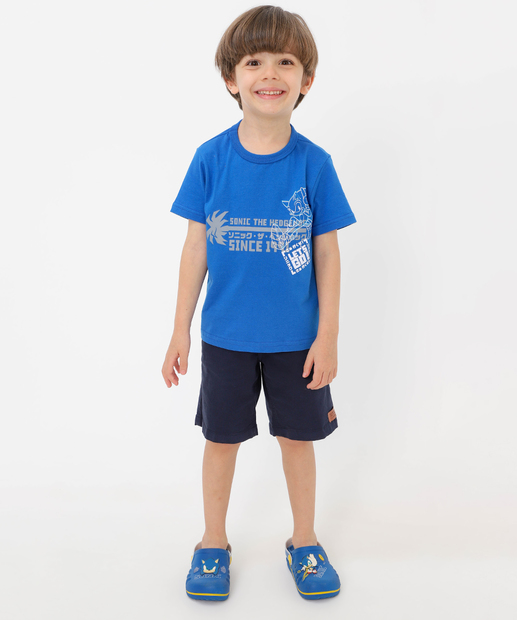 Camiseta Infantil Manga Curta Sonic Tam 4 a 10 Azul