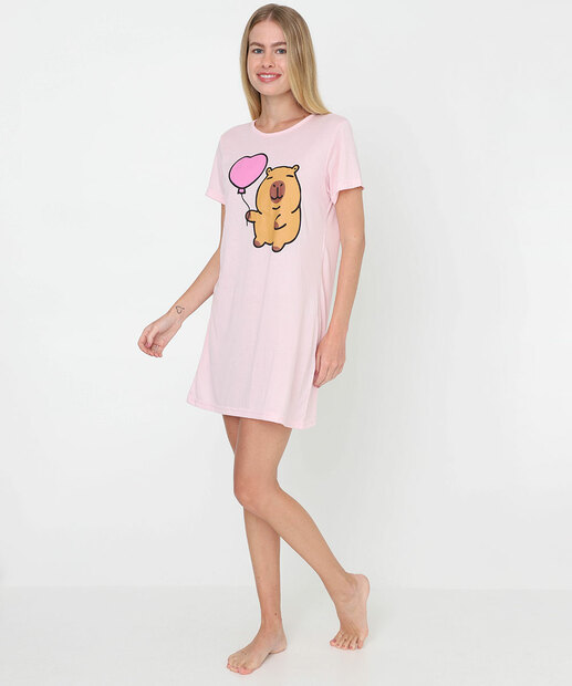Camisola Feminina Rosa Estampa Capivara Rosa Marisa