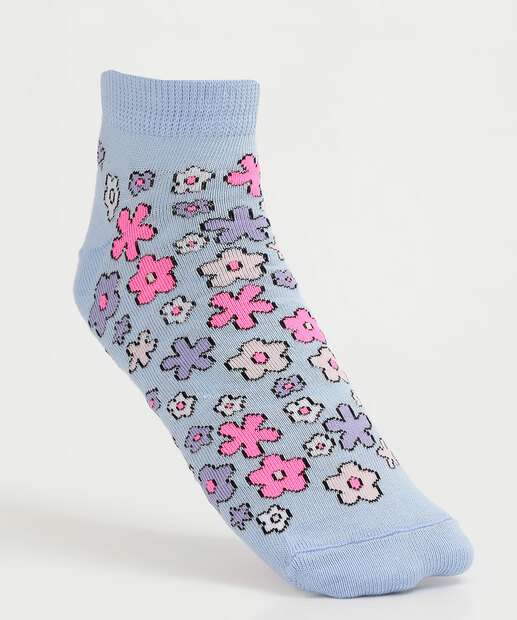 Kit 3 Pares Meias Soquete Feminina Estampadas Marisa