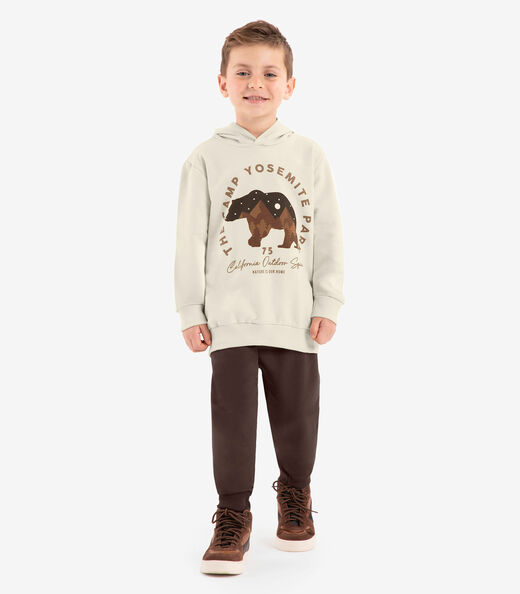 Conjunto Blusão Com Capuz E Calça Rovi Kids Bege