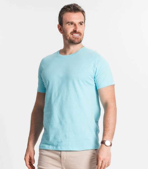 Camiseta Masculina Meia Malha Maquinetada Diametro Azul