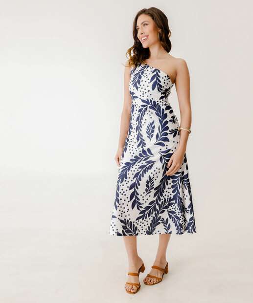 Vestido Feminino Ombro Só Estampado Marisa Off White