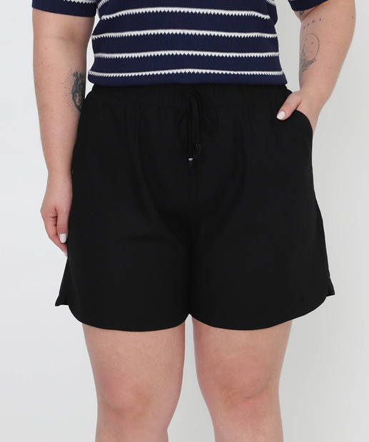 Short Plus Size Feminino Cintura Alta Cordão Marisa Preto