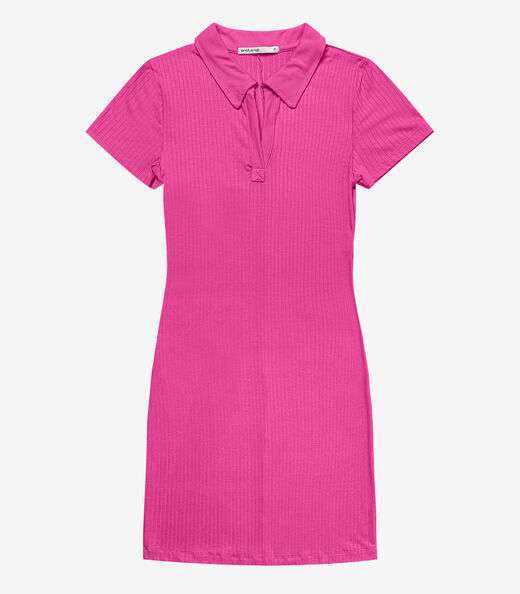 Vestido De Ribana Canelado Feminino Endless Rosa