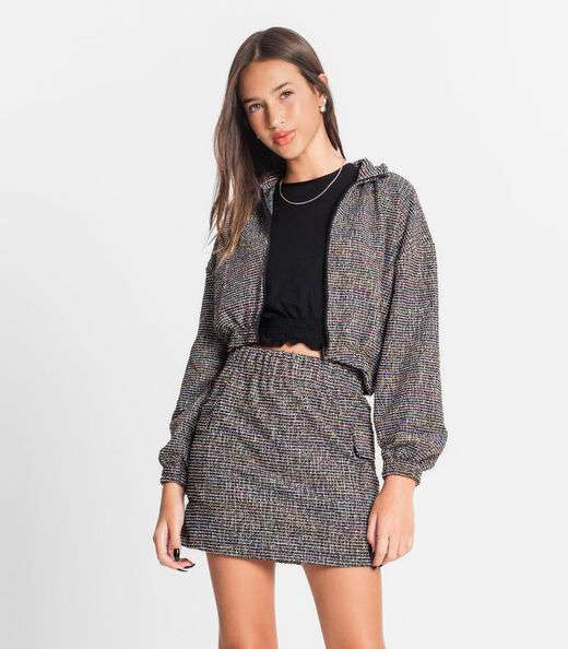 Casaco Juvenil Feminino Em Tweed Minty Preto