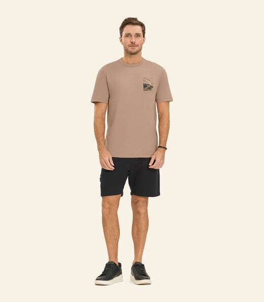 Camiseta Masculina em Meia Malha Diametro Marrom