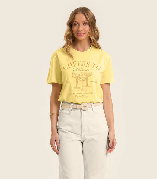 T- shirt Feminino em Meia Malha Rovitex Amarelo