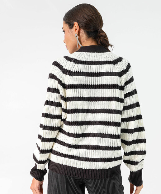Cardigan Feminino Botões Listrado Marisa Off White