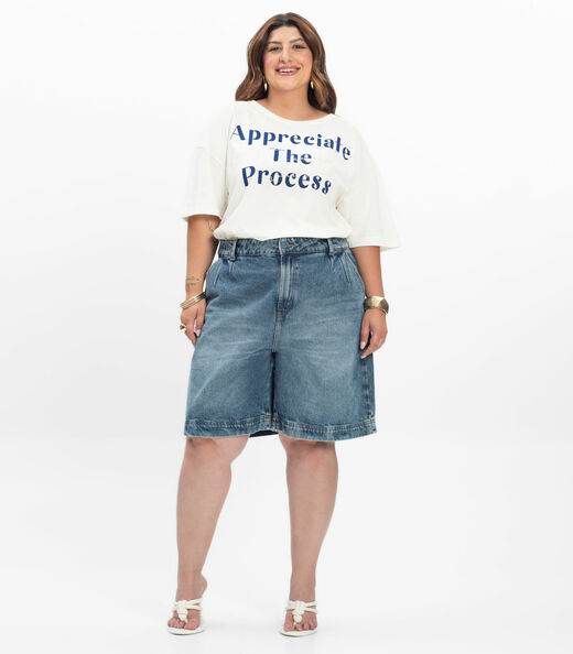 Blusa Manga Curta Feminina Plus Size Secret Glam Bege