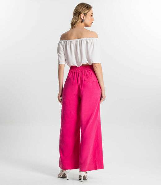 Calça Feminina Pantalona Em Sarja Endless Rosa