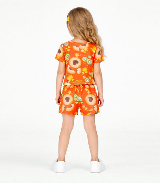 Conjunto Menina Infantil Blusa E Short Select Laranja