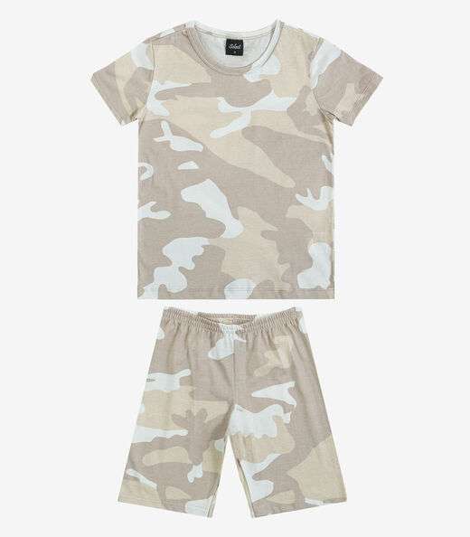 Pijama Infantil Camiseta e Bermuda Select Bege