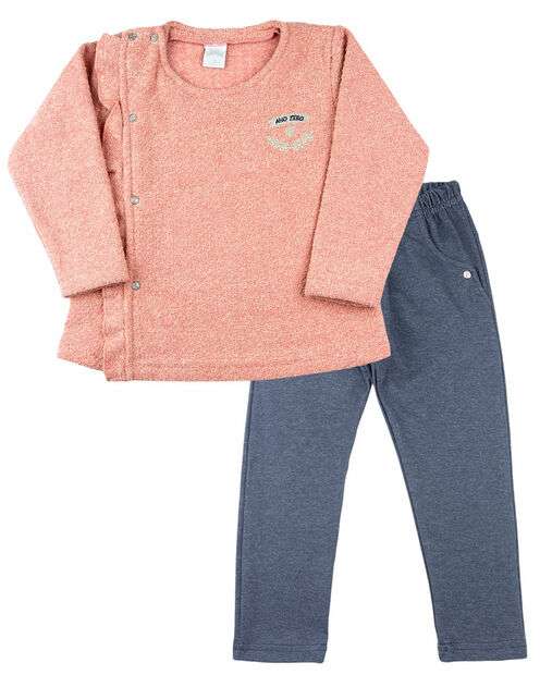 Conjunto Infantil Malha Tweed e Cotton Índigo com Babados - Rosa