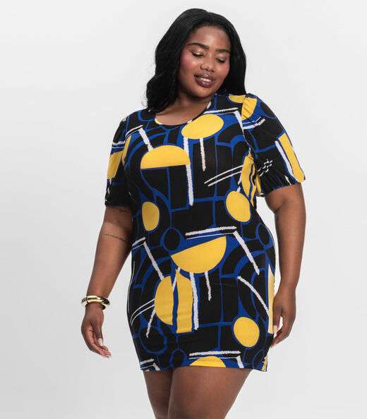 Vestido Malha Fria Plus Infinita Cor Azul