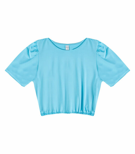 Blusa Feminina Com Franzido Na Manga Infinita Cor Azul