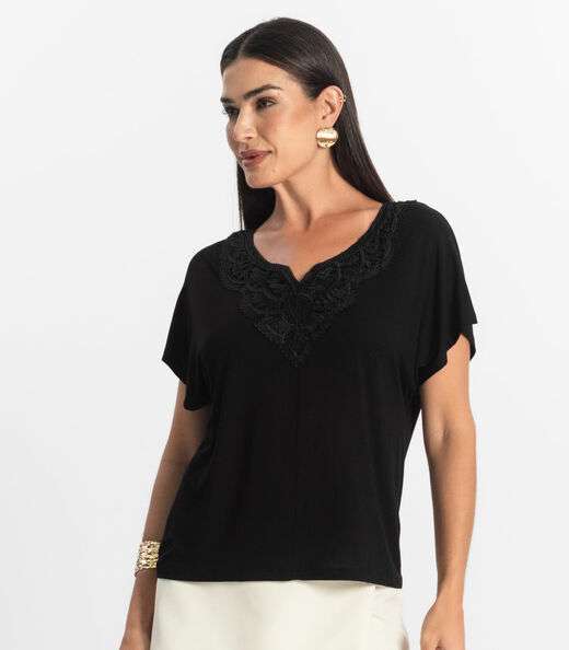 Blusa Feminina Manga Curta Viscotorcion Select Preto