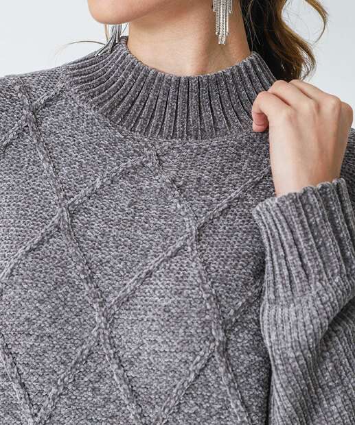 Suéter Feminino Chenille Trabalhado Marisa Cinza