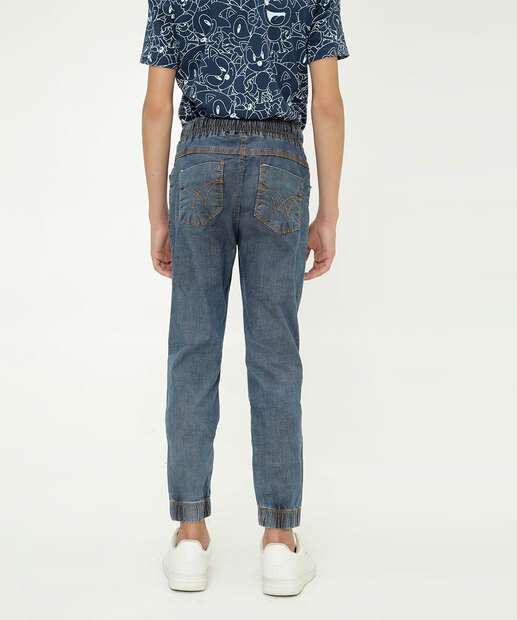 Calça Juvenil Jeans Jogger Bolsos Tam 10 a 16