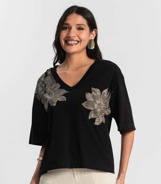 T- Shirt Feminina Meia Malha Rovitex Preto