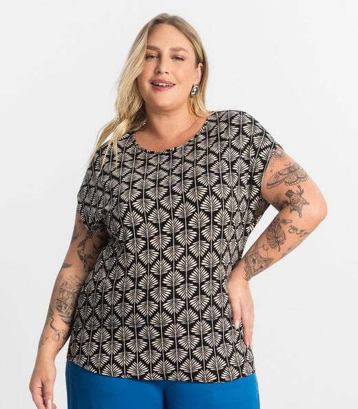 Blusa Manga Morcego Plus Size Secret Glam Preto
