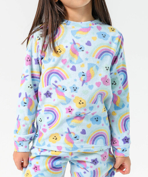 Pijama Infantil Unicórnio Marisa Tam 04 ao 10 Azul