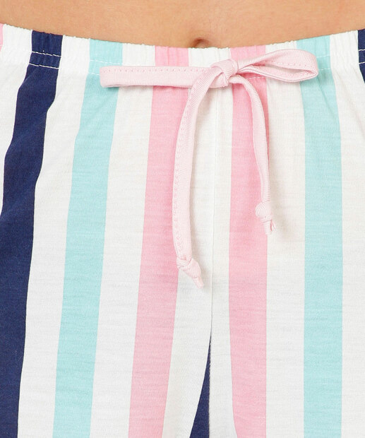 Pijama Feminino Listrado Stitch Manga Curta Disney  