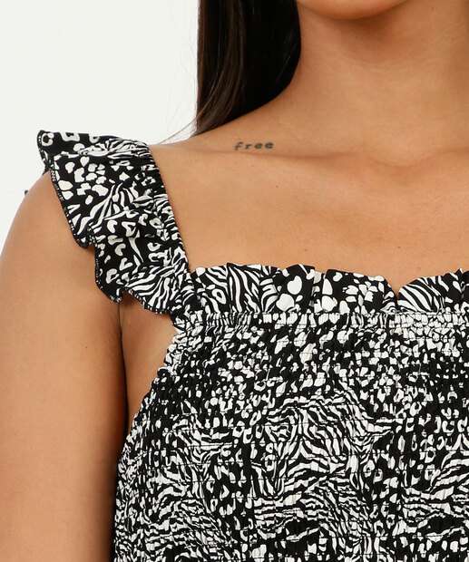 Blusa Cropped Feminina Animal Print Babado Marisa 