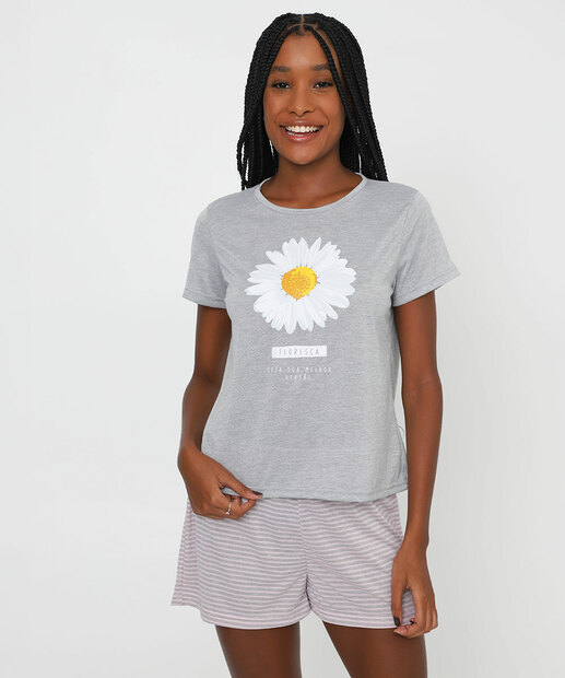 Image_Pijama Feminino Estampa Margarida Marisa Cinza