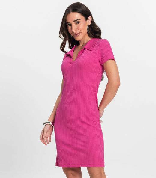 Vestido De Ribana Canelado Feminino Endless Rosa