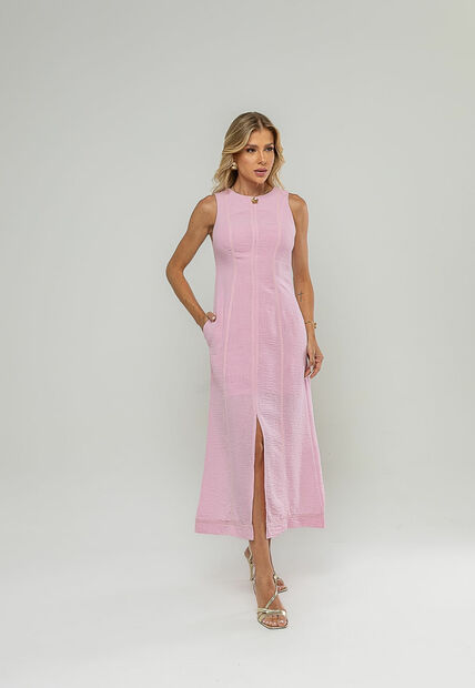 Image_Vestido Midi Com Fenda Frontal E Costura Contrastante Rosa Salvatore