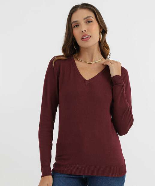Image_Suéter Feminino Liso Gola V Marisa Vinho