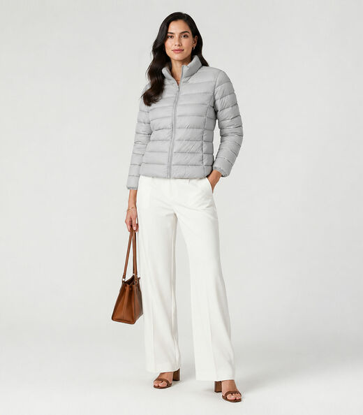 Jaqueta Puffer Feminina Peluciada Sea Surf Cinza