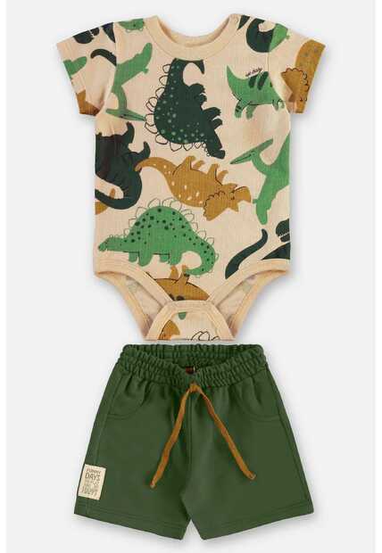 Conjunto Body Dino e Bermuda Bebê Up Baby
