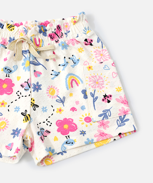 Short Infantil Estampado Bolsos Marisa Tam 1 a 3 Off White
