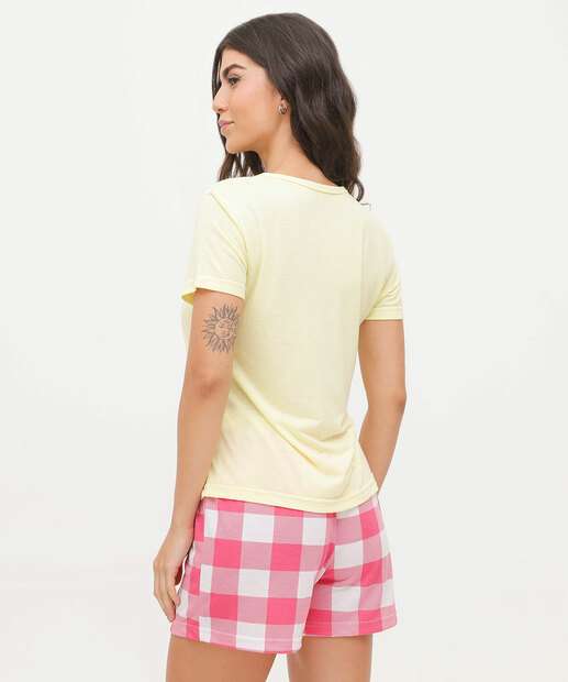 Pijama Feminino Estampa Ursinho Puff Manga Curta Disney