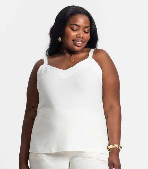 Blusa De Alça Feminina Plus Size Secret Glam Bege