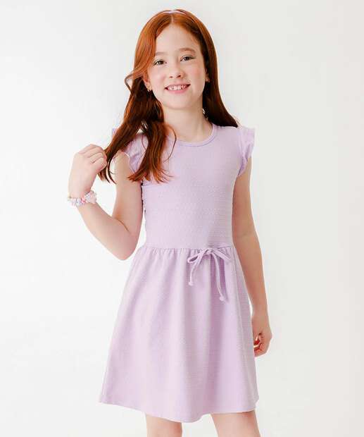 Vestido Infantil Manga Curta Textura Marisa Tam 4 a 10