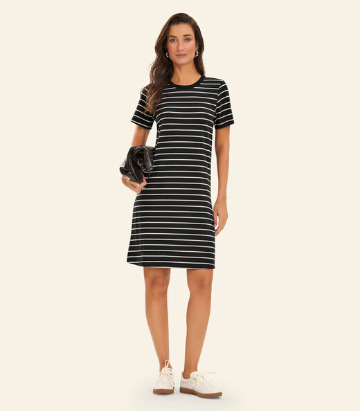 Vestido Feminino Listrado Rovitex Preto
