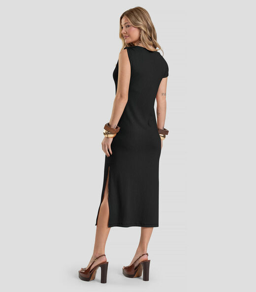 Vestido Midi Canelado Dianna Preto