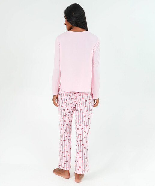 Pijama Feminino Manga Longa Estampado Marisa Rosa
