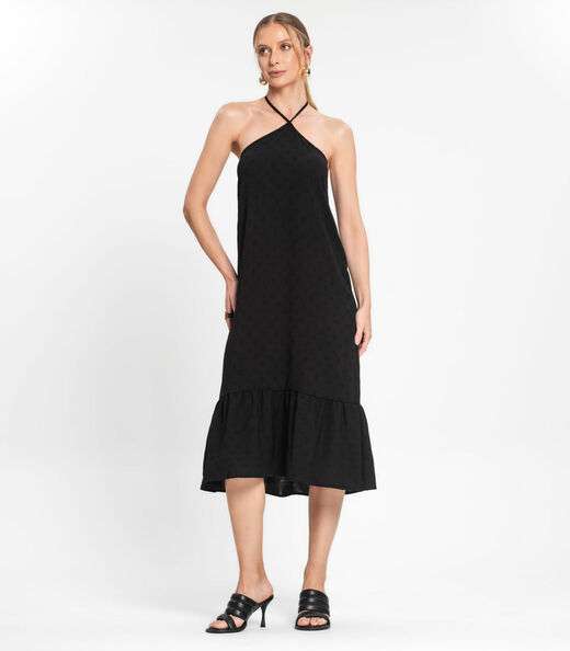 Image_Vestido Midi De Alça E Babados Em Air Flow Rovitex Preto