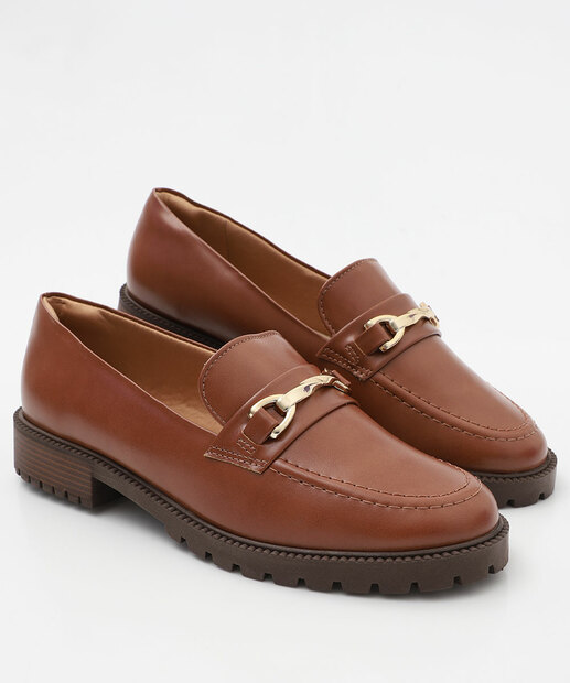 Mocassim Loafer Feminino Tratorado Via Uno Caramelo