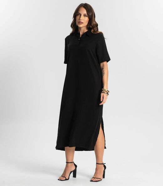 Vestido Midi Com Fenda Lateral Endless Preto
